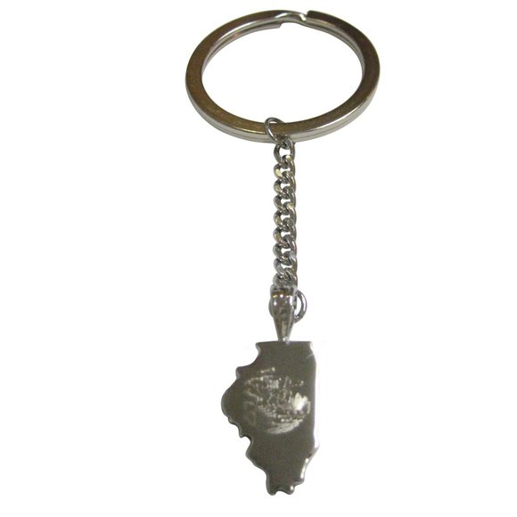 Illinois State Map Shape and Flag Design Keychain - Picture 1 of 2